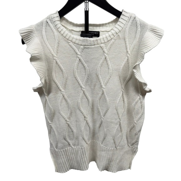 Central Park West Sweaters - Central Park West NWT $162 Women's XS White Cable Knit Ruffle Sleeve Sweater